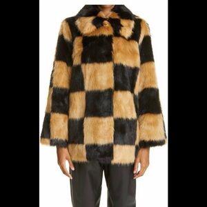 Stand Studio Black and Tan Checkered Teddy Jacket